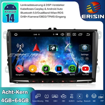 9" DAB+Android 14 Autoradio GPS für VW Golf 6/5 Tiguan Passat B6 Polo Touran T5 - Bild 1 von 4