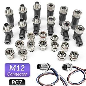 M12 Sensor Connector 4/5/8/12 Pin Aviation Plug/Socket Male/Female 0cn PG7 IP67 - Picture 1 of 56