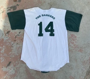 Vtg 80s Baseball Shirt Button Up Badger Sports Sz Xl The Bankers Single Stitch - Picture 1 of 8