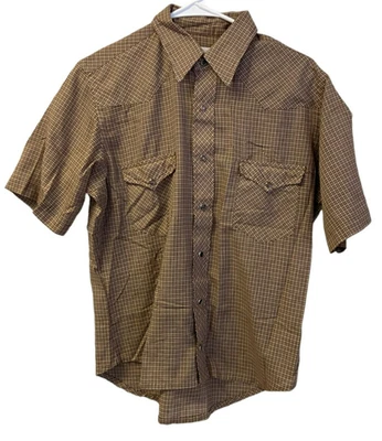 Wrangler платье рубашка мужская 15,5 коричневый белый клетку коротким рукавом карманы винтажный - Изображение 1 из 4