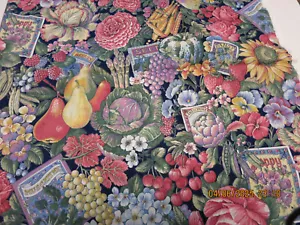 Joan Kessler Flowers Fruit Veg Seed Packet 4 Yards Concord Fabric Vintage - Picture 1 of 15