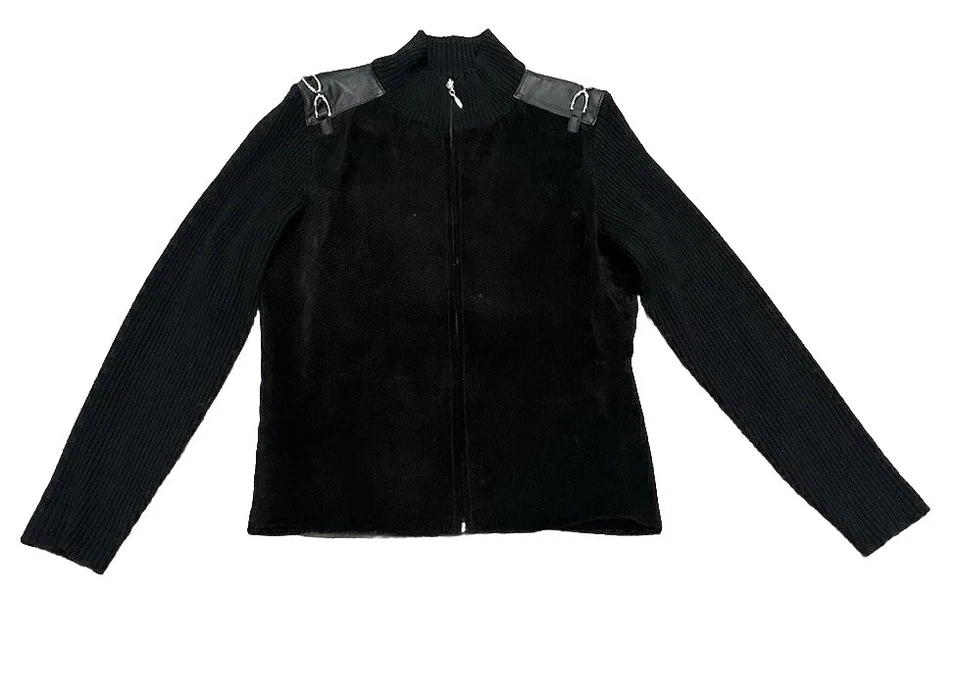 Chaqueta Cynthia Cynthia Mujer Steffe y Gamuza Cuero Tela Cremallera Completa - Negra M Y2k Foto 1 de 4