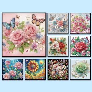 5D DIY Partial Special Shaped Drill Diamond Painting Kit Flower Decor 30x30cm - Afbeelding 1 van 39