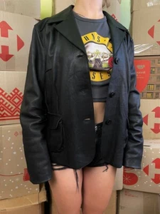 Leonardo leather blazer jacket coat y2k relaxed oversized 3 button size US 16 - Picture 1 of 9