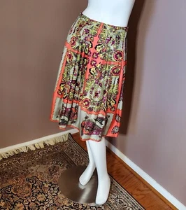 J CREW Collection coral & taupe silk paisley kerchief pleated skirt size 2 - Picture 1 of 5