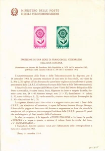Italia 1963 Europa CEPT documento che annuncia l'emissione con i francobolli stampati - Foto 1 di 2