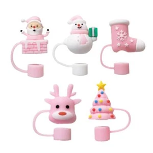 Christmas Series Silicone Straw Cap Cartoon Straw Cover Pink Santa, Snowman D9 - Picture 1 of 25