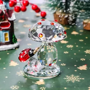 Crystal Ladybug On Mushroom Figurine Collectible Glass Mushroom Ornament Gift - Picture 1 of 6