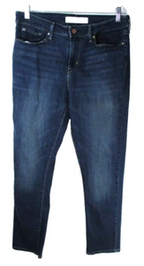 Pantalones de mezclilla Levi Strauss Signature tiro medio ajustados elásticos oscuros para mujer lavados 14M W32 L30 - Imagen 1 de 10