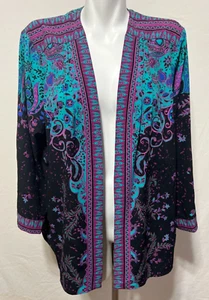 Cárdigan abierto Bob Mackie Wearable Art para mujer XL negro verde azulado magenta abstracto - Imagen 1 de 5
