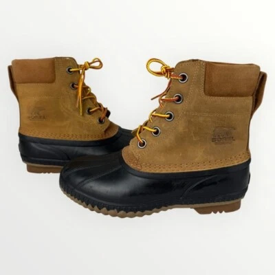 Sorel Cheyanne Hombres 6 Botas de Pato de Cuero Impermeables Marrón Con Cordones al Tobillo Exterior Foto 1 de 4
