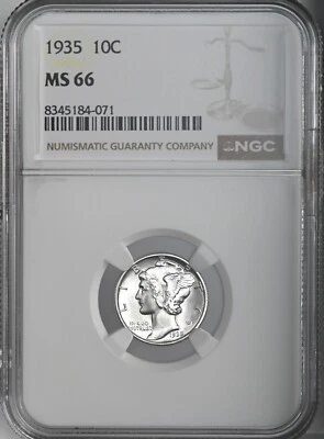 1935-P  10C  MERCURY SILVER DIME  "PHILADELPHIA MINT"  NGC MS66 #8345184-071 - Image 1 of 4
