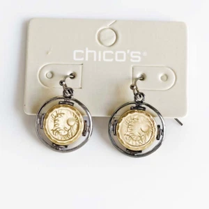 Chicos Dual-Tone Round Drop Earrings Chic Women Versatile Everyday Jewelry Gift - Picture 1 of 3