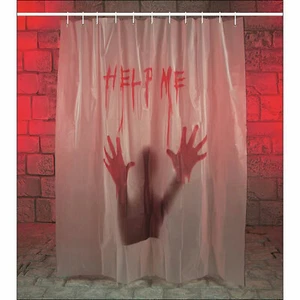 Premier Halloween 'Help Me' Gory tenda da doccia spaventosa in plastica e sangue HA159738 - Foto 1 di 1