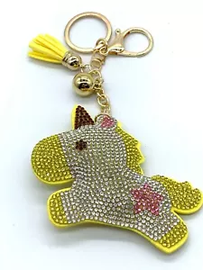 Bling Einhorn Diamant Damen Schlüsselanhänger Glitzer gelb Quaste Charm Zubehör - Bild 1 von 9