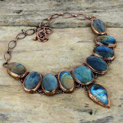 Labradorite Copper Mum Gift Electroformed Chain Adjustable Necklace 18.0" - Image 1 of 4