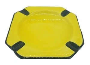 Vintage Ashtray 8.5" Square Yellow Porcelain Black Rimmed Mid Century Portugal - Picture 1 of 5