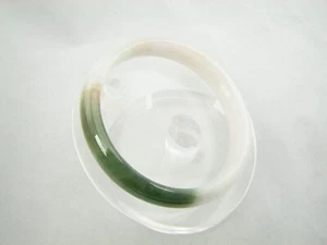 Genuine Natural White Variegated Jade Round Eternity Bangle 56 mm #G379 - Picture 1 of 5
