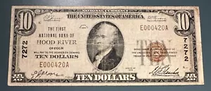 1929 $10 National Bank Note Hood River Oregon Ch# 7272 Serial Number 420 - Picture 1 of 2
