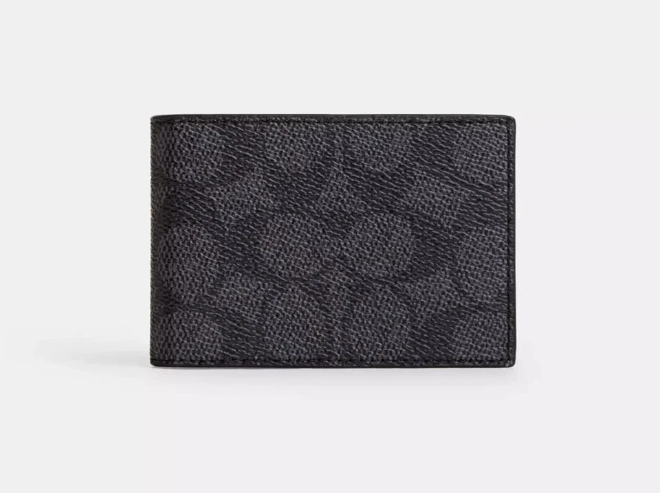 Coach Men's Walnut /Black Compact Billfold Coated Canvas Wallet CW368