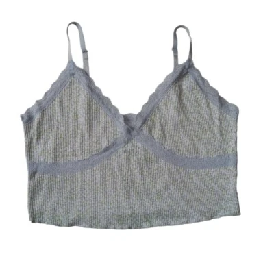 Camisola acanalada recortada con estampado floral con ribete de encaje azul y verde grande para mujer H&M Foto 1 de 4