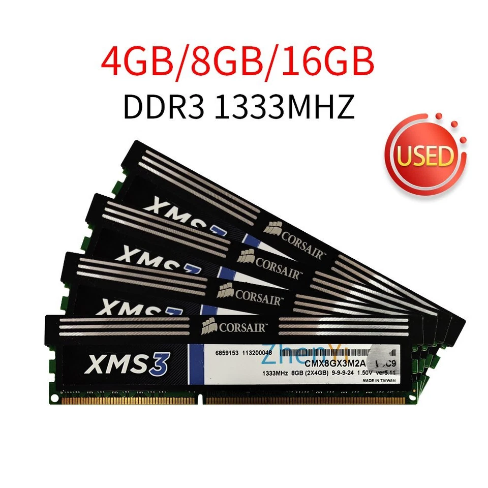 16GB 8GB 4GB DDR3 1333MHz PC3-10600U Non-ECC Intel PC DIMM Memory Corsair XMS3 - Image 1 of 4