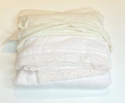 Restoration Hardware Garment-Dyed Crochet Linen Duvet Full/Queen Petal NEW $269
