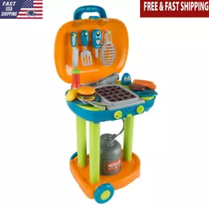 Kids BBQ Grill Toy Set Pretend Play Cooking Food Tools Lights Sounds 4.1 Lb New - Picture 1 of 8