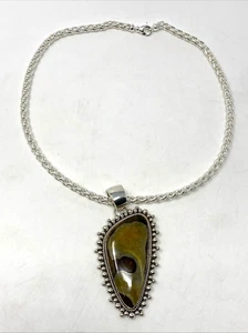 Artie Yellowhorse 20" Chain Link Necklace Navajo Native American Fossil Pendant - Picture 1 of 11