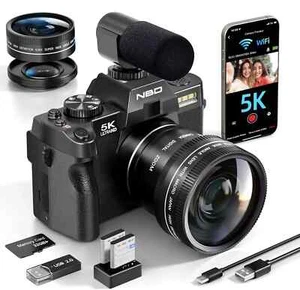 Digital Cameras 5K 48MP 3'' Autofocus WiFi for Youtube with 32GB TF 2 Batteries - Picture 1 of 8