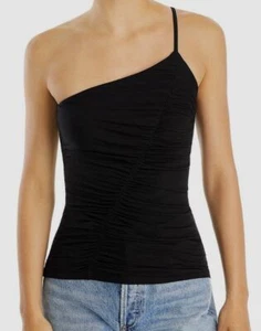 $145 Enza Costa Women's Black Ruched One Shoulder Tank Top Size S - Picture 1 of 2