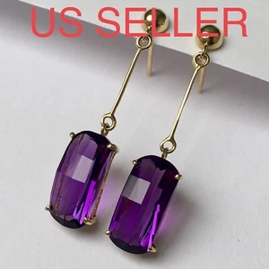 Neu 14k Massiv Gelbgold Y/G Amethyst Ohrringe, Nieten, Dangling, Edelsteine - Bild 1 von 7