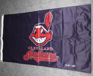 Vintage Cleveland Indians Flag 3x5 Chief Wahoo Banner MLB Authentic 1995 90s - Picture 1 of 10