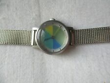 Android USA Crystal Analog Wristwatch Silver Tone Solid Stainless Steel Colorful