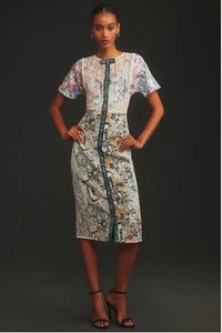 Anthropologie In Earnest by Byron Lars Midi Dress Sequin Brocade Preppy Sz 6 NWT - Picture 1 of 15