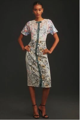 Vestido Anthropologie In Earnest de Byron Lars Midi Lentejuelas Brocado Preppy Talla 6 Nuevo con Etiquetas Foto 1 de 4