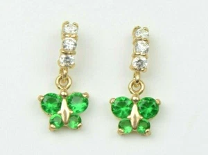 14K Yellow Gold Cubic Zirconia Birthstone Butterfly Dangle Screw Back Earrings - Picture 1 of 13