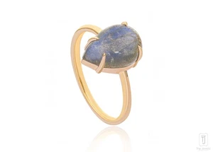 14K Gold 0.50 Ct Pear Shape Genuine Labradorite Gemstone Ring Fine Jewelry - Picture 1 of 9