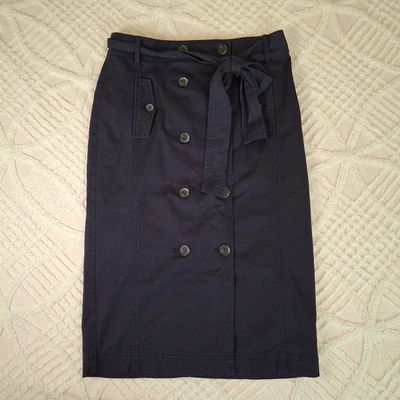 Talbot's Women's Size 6 Midi Skirt Navy Blue Double Breasted Twill Bow Belt NWT - Image 1 of 4