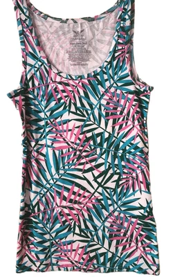 Camiseta sin mangas Faded Glory Must have rosa verde azulado hojas de palma damas L 2-14 nueva Foto 1 de 2