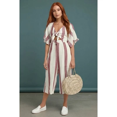 NWT Lulus Womens Lg Rayna Striped Coulotte Wide Leg Jumpsuit Summer Beach Boho - Image 1 of 4