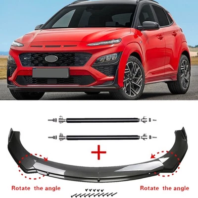 For Hyundai Kona 2018-2025 Carbon Fiber Style Front Bumper Lip Spoiler&Strut Rod Foto 1 de 4