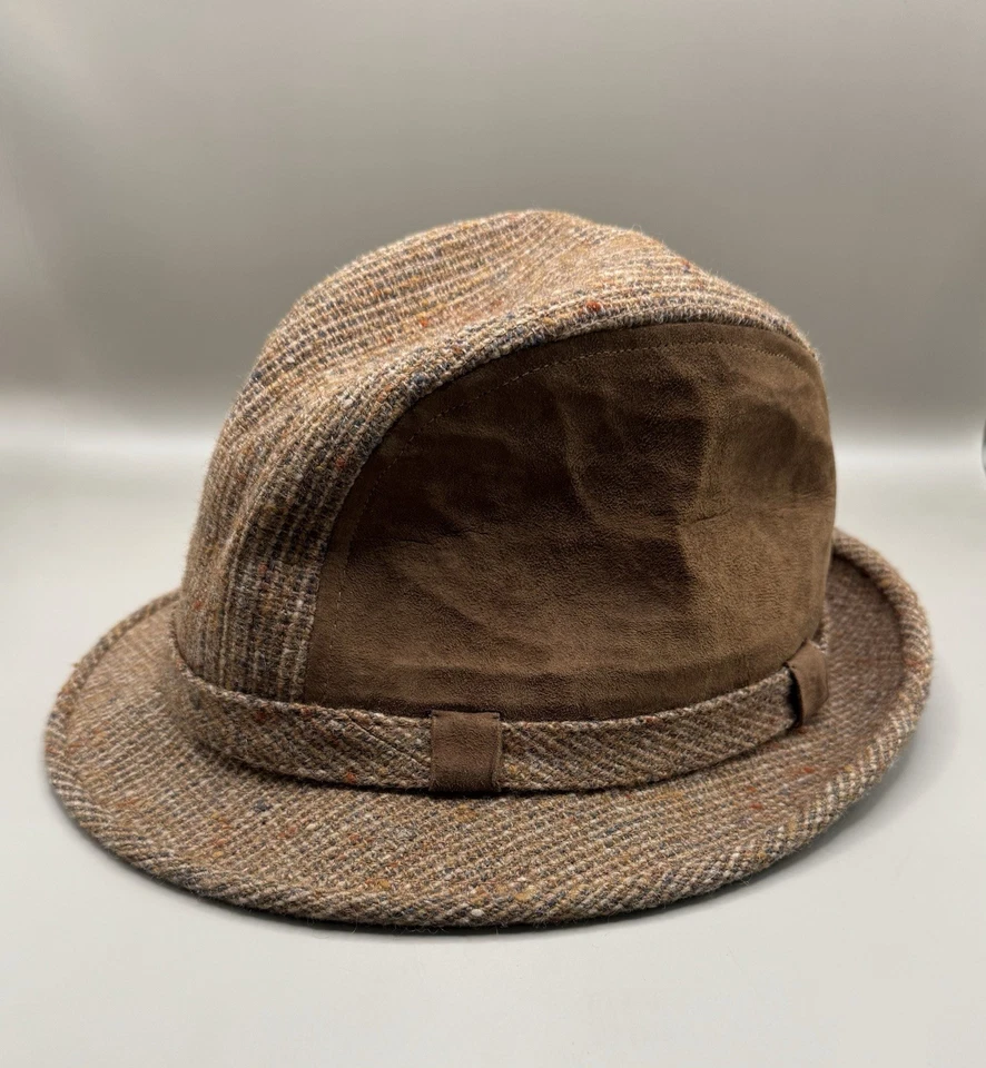 Vintage Stetson Fedora Hat Brown Tweed Wool Suede Panel Satin Lined Size 7.5 USA - Image 1 of 4