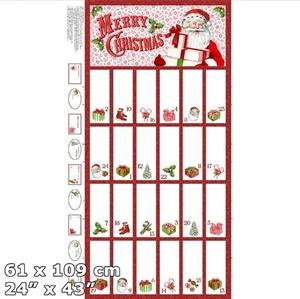 Northcott Vintage Christmas Advent Holly Present Santa Tree 100% Cotton Panel - Picture 1 of 4