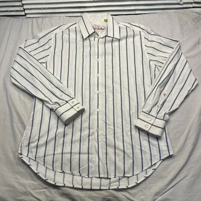 Camisa Robert Graham Para Hombre XL Blanca Azul Rayas Calce Clásico Manga Larga Algodón Foto 1 de 4