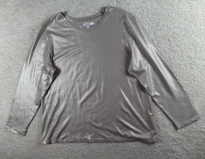 Chico's Shirt XL 3 Gold Shimmer The Ultimate Tee Long Sleeve Top Holiday New - Image 1 of 4