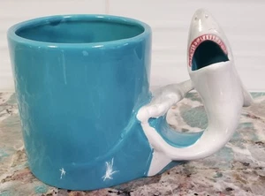 Blue 3D Shark Handle Ceramic Coffee Mug Cup Sea Life Ocean Jaws / NOT Starbucks - Picture 1 of 6