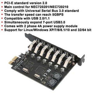 7‑Port Expansion Card PFY PCI‑Express To USB3.0 For Main Control Board Fo FY - Afbeelding 1 van 24