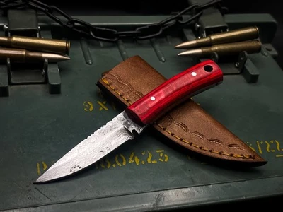 Handmade Damascus Steel Survival Hunting knife Wood Handle, Leather Sheath - Image 1 of 4