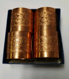 Vtg Set Of Coppercraft Guild Copper Etched Floral Design Napkin Rings Beautiful  - Picture 1 of 5